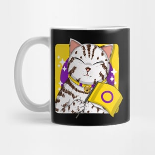 American Shorthair Cat Holding Intersex Pride Flag Mug